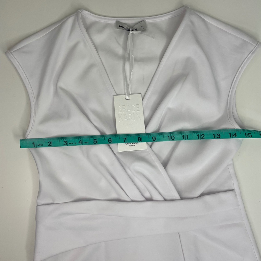 Grace Karin NWT Womens White Sleeveless Wrap V-Neck Blouse Top Side Zip Size S - Picture 5 of 10